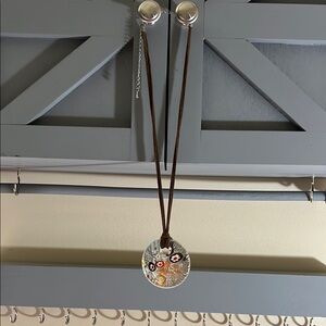 Floral Pendant Necklace with Brown Cord